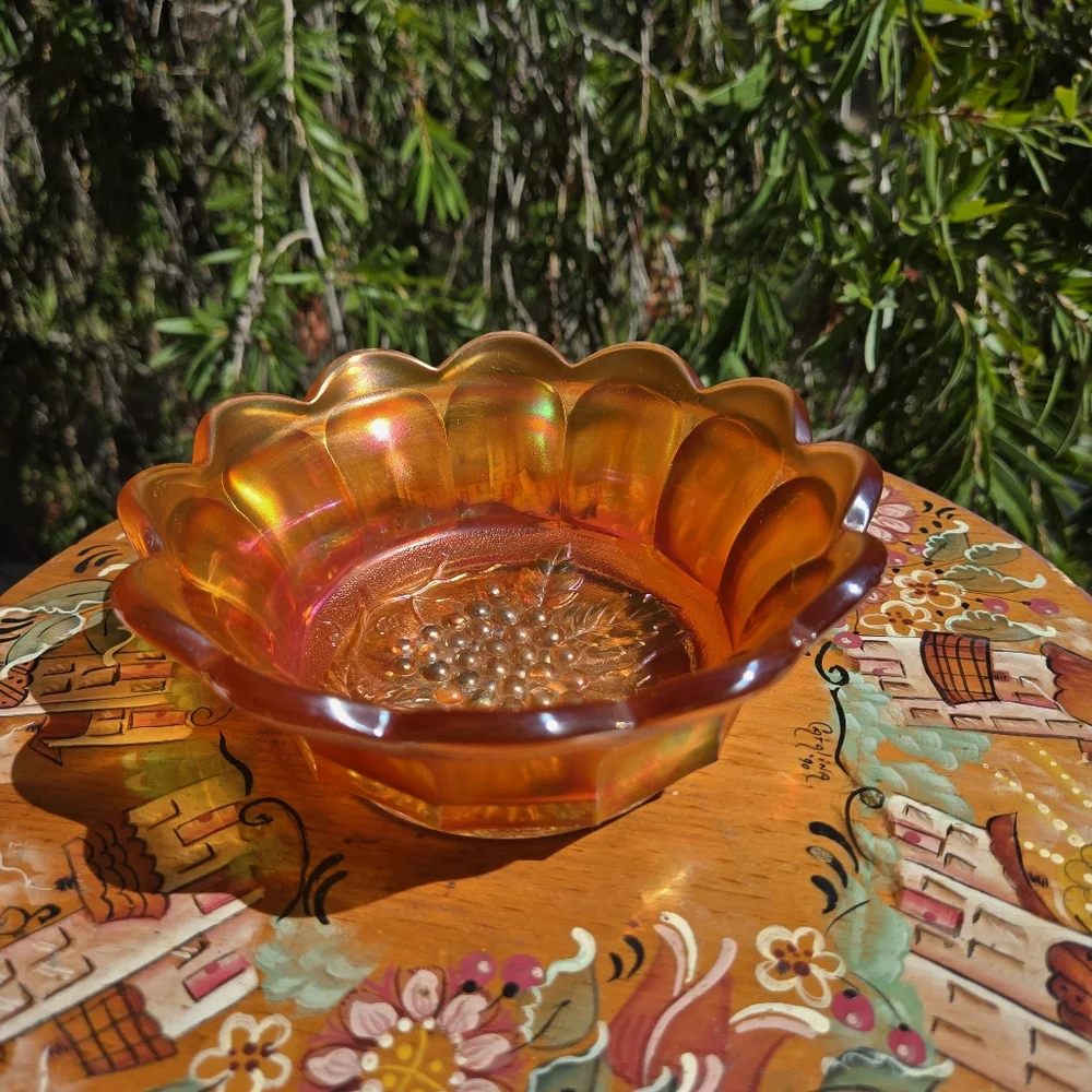 Antique Imperial Heavy Grape Marigold Carnival Glass‎ Bowl Antique Catchall Dish